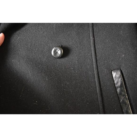 Mackage Coat Womens Medium Wool Blend Double Breasted Collar Black Lether Button - Picture 5 of 9